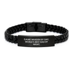 Funny Game Warden Interlaced Leather Bracelet Gifts from Dad for World's Best Game Warden By Day - Unique Christmas Unique Gifts for Game Wardens by Night - Adjustable Stainless Steel Leather Cuff