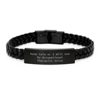 Gifts from Family for Occupational Therapist Men - Keep Calm Or I Will Use My Occupational Therapist Voice Interlaced Leather Bracelet for Father's Day Unique Gifts - Image 1