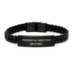 Funny Gifts from Men to Surgeon by Day, World's Best Dad by Night Interlaced Leather Bracelet, Christmas Unique Gifts