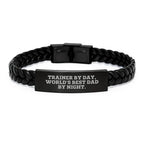 Sweet Inspirational Trainer Gifts for Men, Funny World's Best Dad Interlaced Leather Bracelet, Valentine's Unique Gifts from Family