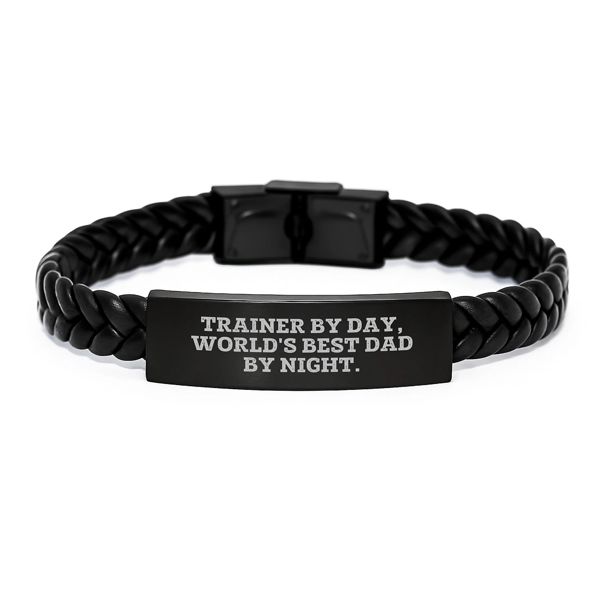 Sweet Inspirational Trainer Gifts for Men, Funny World's Best Dad Interlaced Leather Bracelet, Valentine's Unique Gifts from Family