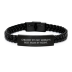 Chemist Gifts from Men, Funny Interlaced Leather Bracelet, Birthday Unique for Chemist By Day, World's Best Mom By Night. - Image 1
