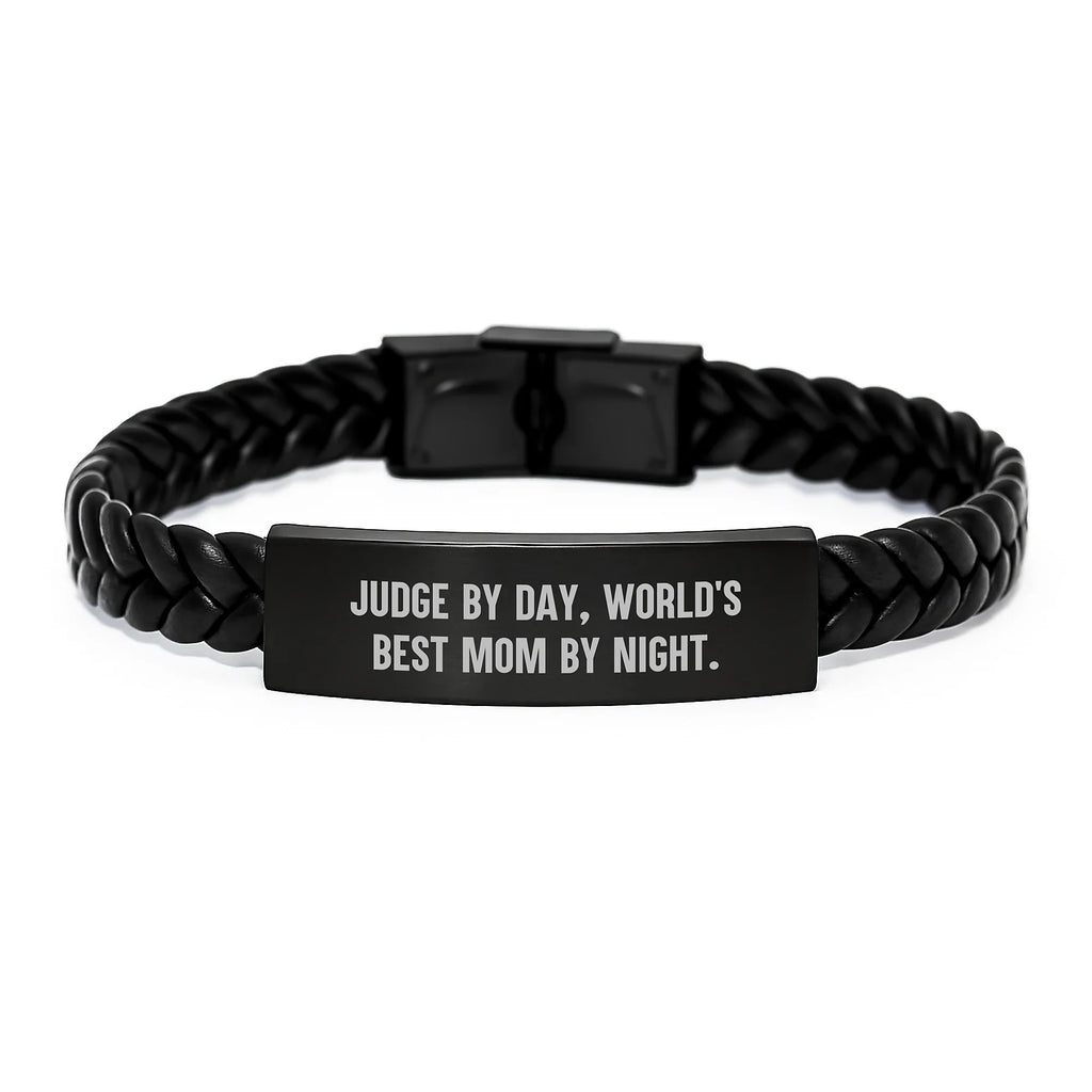 Funny Judge Gifts, World's Best Mom Interlaced Leather Bracelet, Christmas Unique Accessories for Her, Gifts from Mom to Judge
