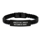 Funny Judge Gifts, World's Best Mom Interlaced Leather Bracelet, Christmas Unique Accessories for Her, Gifts from Mom to Judge