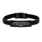 Landscape Architect Unique Gifts for Him, Funny Interlaced Leather Bracelet with Stainless Steel, Gifts from Mom for Landscape Architect By Day, World's Best Mom By Night.