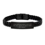 Funny Law Enforcement Officer Gifts from Mom to Dad Interlaced Leather Bracelet for Men, Law Enforcement Officer By Day, World's Best Mom By Night, Christmas Unique Gifts