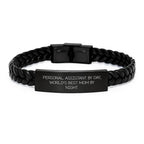 Personal Assistant Gifts from Mom, Funny Interlaced Leather Bracelet for Birthday, 'Personal Assistant By Day, World's Best Mom By Night' Quote, Gifts for Personal Assistants