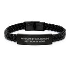 Physician Gifts from Men, Physician Interlaced Leather Bracelet, 'Physician By Day, World's Best Mom By Night.' Graduation Unique Gifts