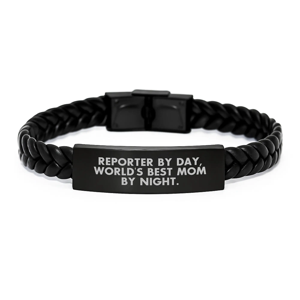 Funny Reporter Gifts for Men, Reporter By Day World's Best Mom By Night Interlaced Leather Bracelet Birthday Unique Gifts - Image 1