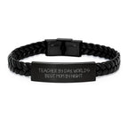 Teacher Gifts from Men - Funny Interlaced Leather Bracelet for Teacher By Day, World's Best Mom By Night. Birthday Unique Presents for Women