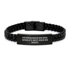 Funny Veterinarian Gifts, Inspirational Interlaced Leather Bracelet, Christmas Unique Gifts for Veterinarian By Day, World's Best Mom By Night.