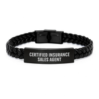 Funny Inspirational Gifts for Insurance Sales Agent Men - Certified Insurance Sales Agent Interlaced Leather Bracelet Christmas Unique Gifts from Friends