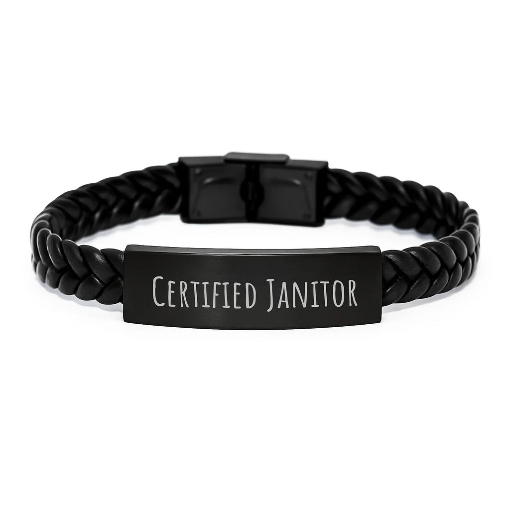 Funny Janitor Gifts for Men, Certified Janitor Interlaced Leather Bracelet with Stainless Steel, Perfect Christmas Unique Gifts from Friends to Janitor, 'Cleaning is my Jam' Quote