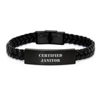 Certified Janitor Funny Quote Interlaced Leather Bracelet Gifts from Men to Janitor on Valentine's