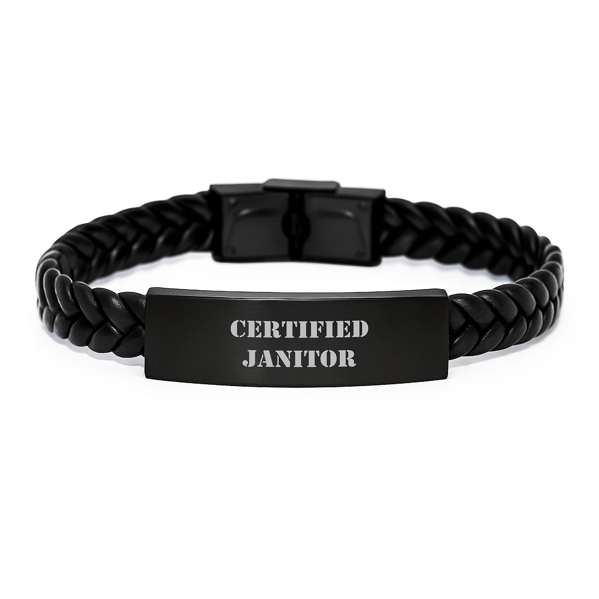 Certified Janitor Funny Quote Interlaced Leather Bracelet Gifts from Men to Janitor on Valentine's