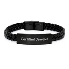 Gifts from Friends to Jeweler, Funny Certified Jeweler Quote Interlaced Leather Bracelet, Christmas Unique Gift Ideas for Men
