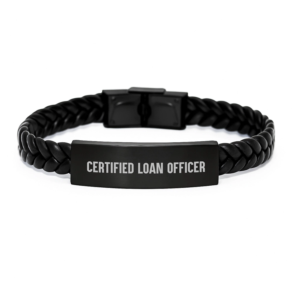 Gifts from Family for Certified Loan Officer - Inspirational Quote, Interlaced Leather Bracelet, Christmas Unique Presents