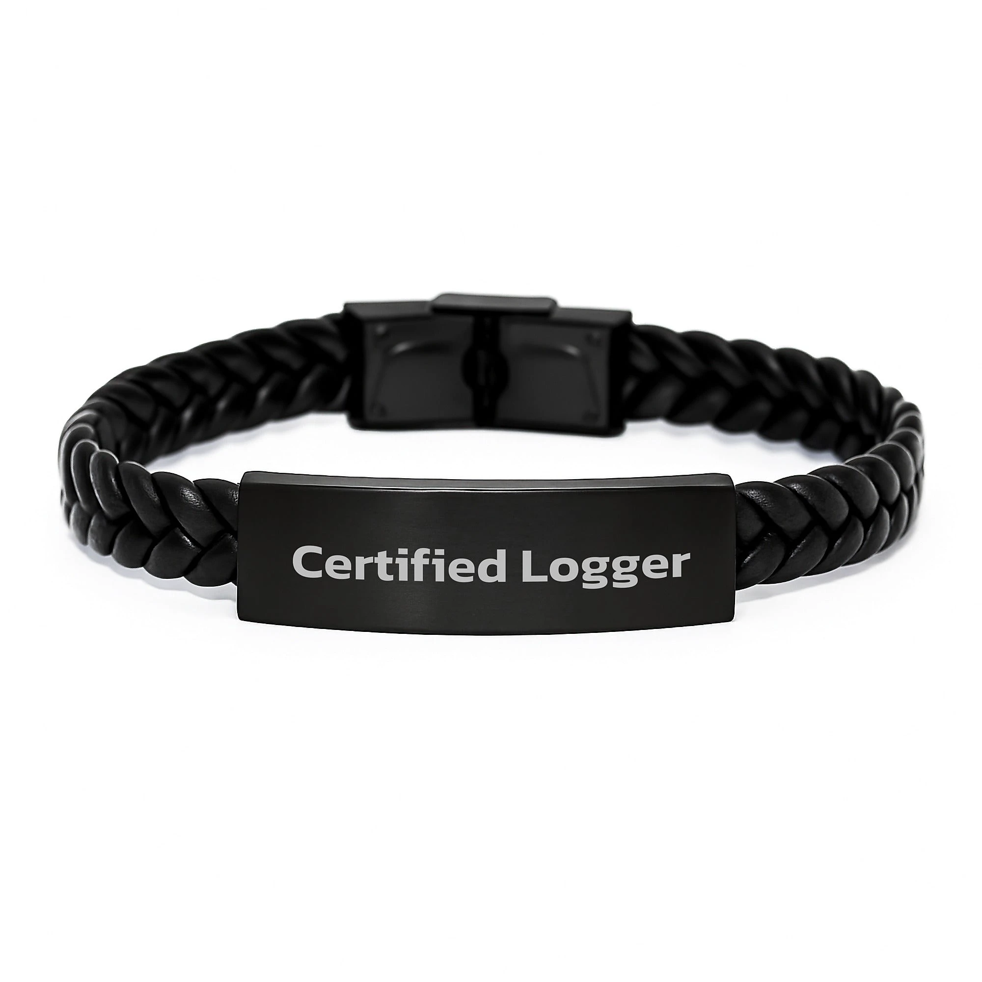 Funny Logger Gifts for Men from Friends - Certified Logger Interlaced Leather Bracelet, Christmas Unique Gifts for Logger