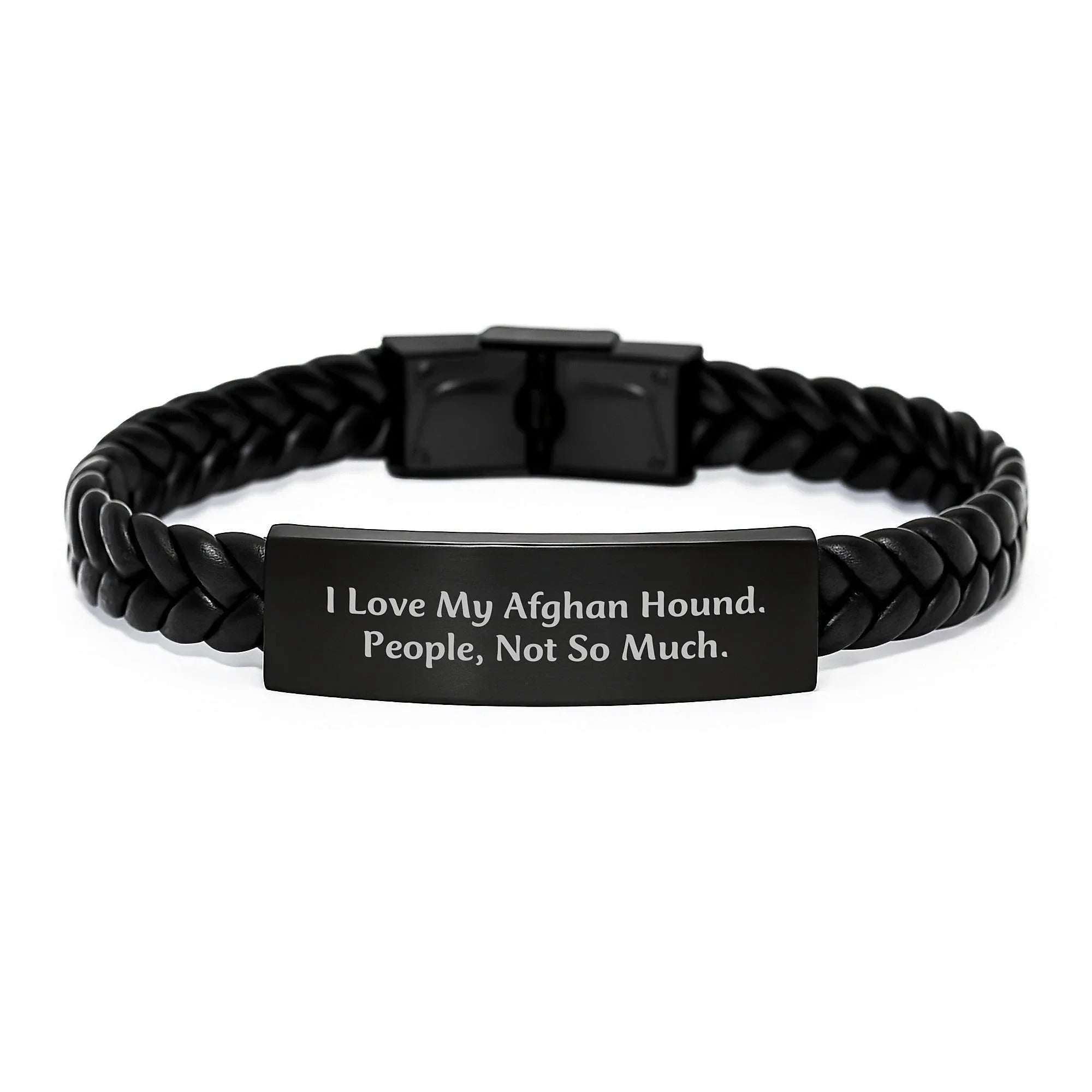 Funny Afghan Hound Dog Gifts from Family for Men, Christmas Unique Leather Bracelets with Stainless Steel Engraved Quote 'I Love My Afghan Hound, People, Not So Much.'