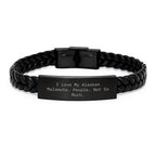 Funny Alaskan Malamute Dog Gifts - Rugged Interlaced Leather Bracelet With Engraved Quote Plate