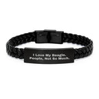 Funny Beagle Dog Lover Gifts, Valentine's Unique Gifts for Men, Women, Friends, Coworkers - Interlaced Leather Bracelet with Stainless Steel and PU Leather