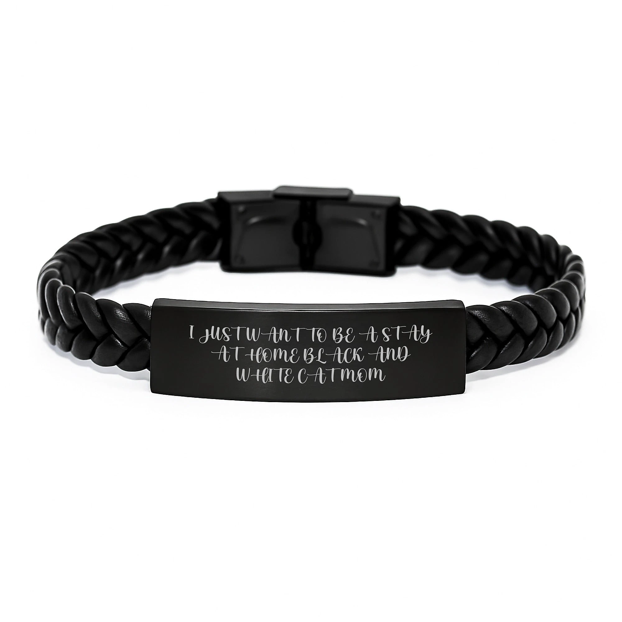Funny Black and White Cat Inspirational Gifts from Mom to Daughter Valentine's Unique Interlaced Leather Bracelet with Engraved Stainless Steel