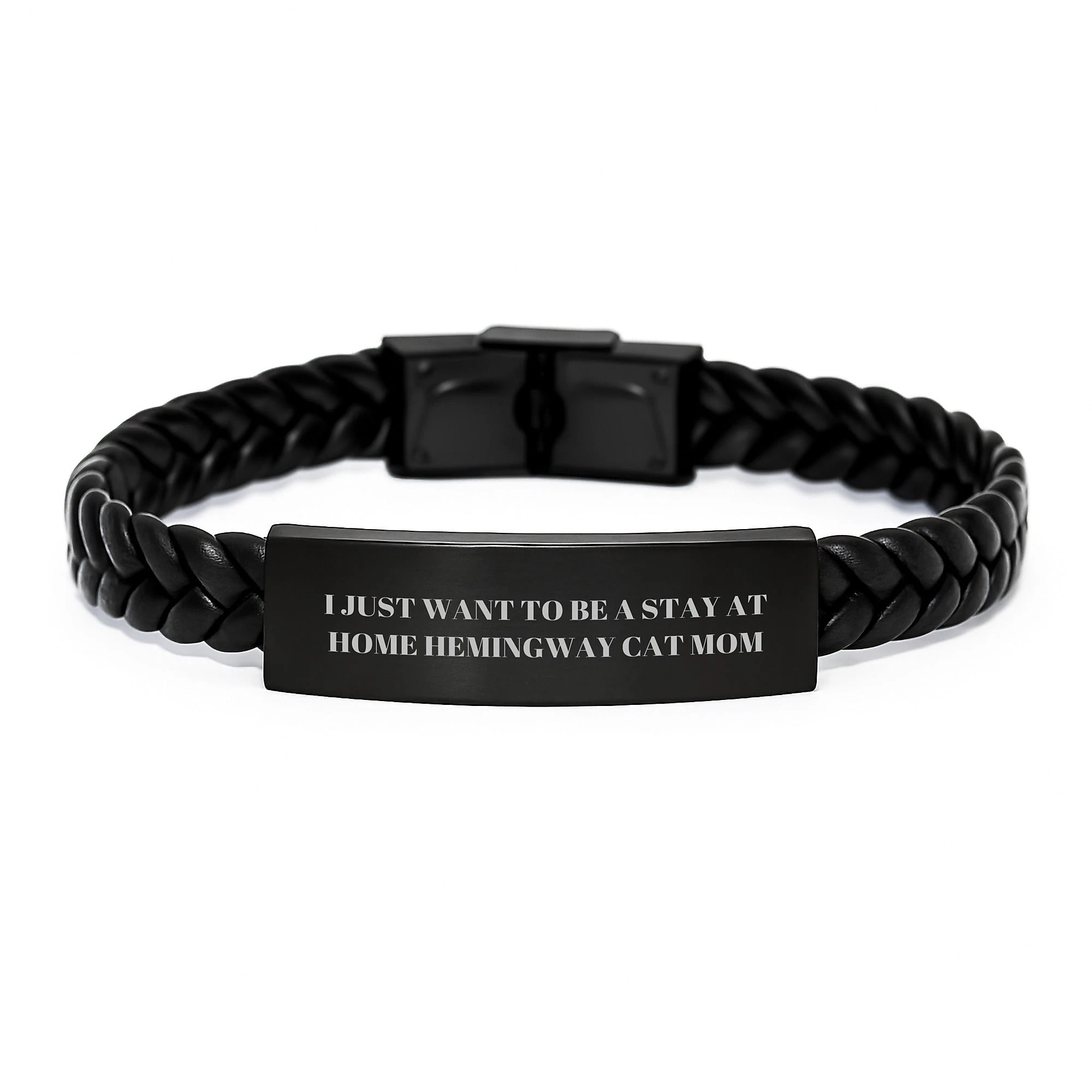 Funny Hemingway Cat Mom Gifts, Stay At Home Interlaced Leather Bracelet for Christmas Unique Gifts from Family Friends
