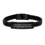 Funny Maine Coon Cat Gifts for Dad, Interlaced Leather Bracelet with Stainless Steel, Christmas Unique Gifts from Men to Friends