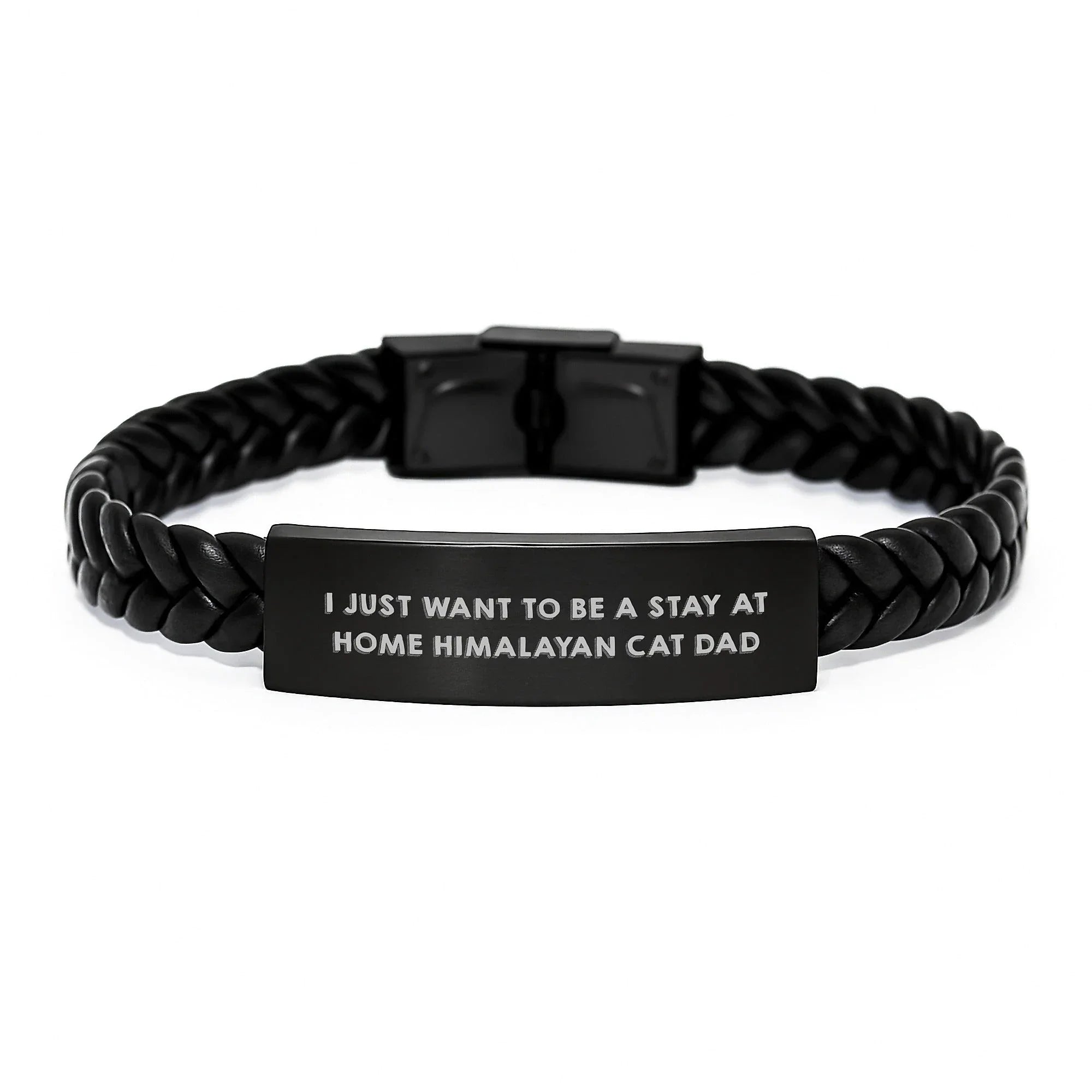Unique Himalayan Cat Gifts for Men, Funny Interlaced Leather Bracelet with Stainless Steel, Engraved 'I Just Want To Be A Stay At Home Himalayan Cat Dad' Quote, Christmas Unique Presents for Friends