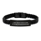 Unique Russian Blue Cat Lover Gifts from Dad to Daughter, Funny Interlaced Leather Bracelet for Men, Christmas Unique Accessories