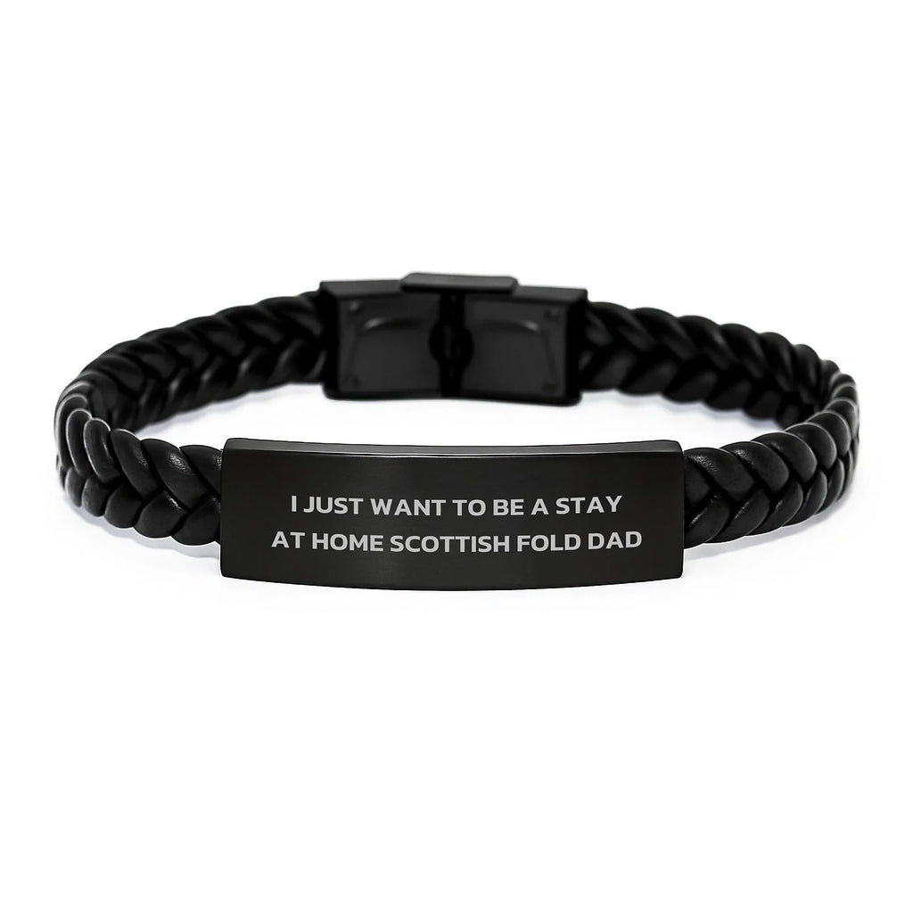 Funny Scottish Fold Cat Gifts for Men from Dad - Interlaced Leather Bracelet, Birthday Unique Presents