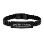 Funny Bichon Frise Dog Gifts, Interlaced Leather Bracelet for Men, Gifts from Dad to Bichon Frise Dog Father, Unique Graduation Gifts for Him