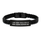 Funny German Shepherd Dog Gifts for Men from Dad - I Just Want To Be A Stay At Home German Shepherd Dad Interlaced Leather Bracelet for Graduation