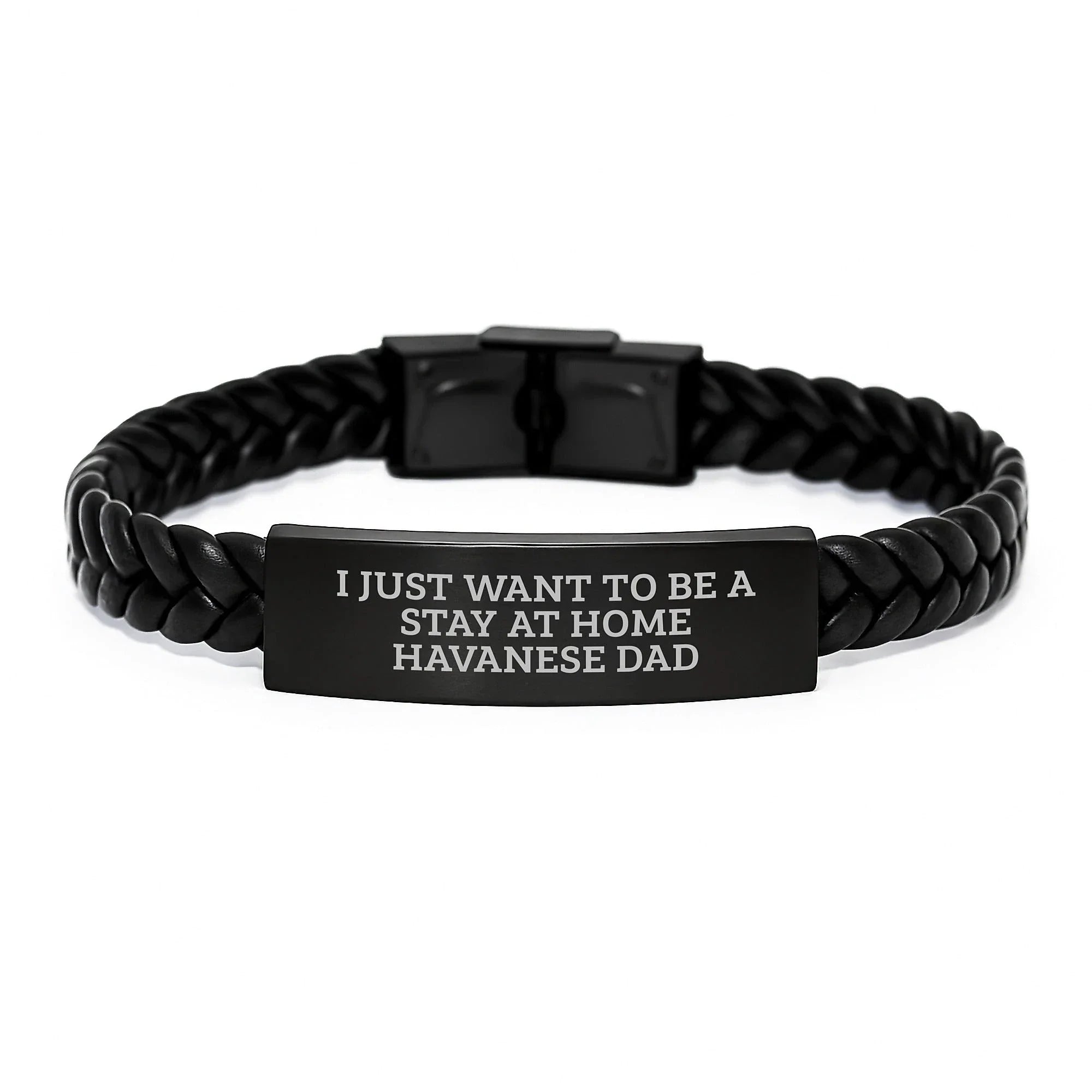 Havanese Dog Dad Christmas Unique Gifts for Him - 'I Just Want To Be A Stay At Home Havanese Dad' Interlaced Leather Bracelet, Stainless Steel and PU Leather Combination