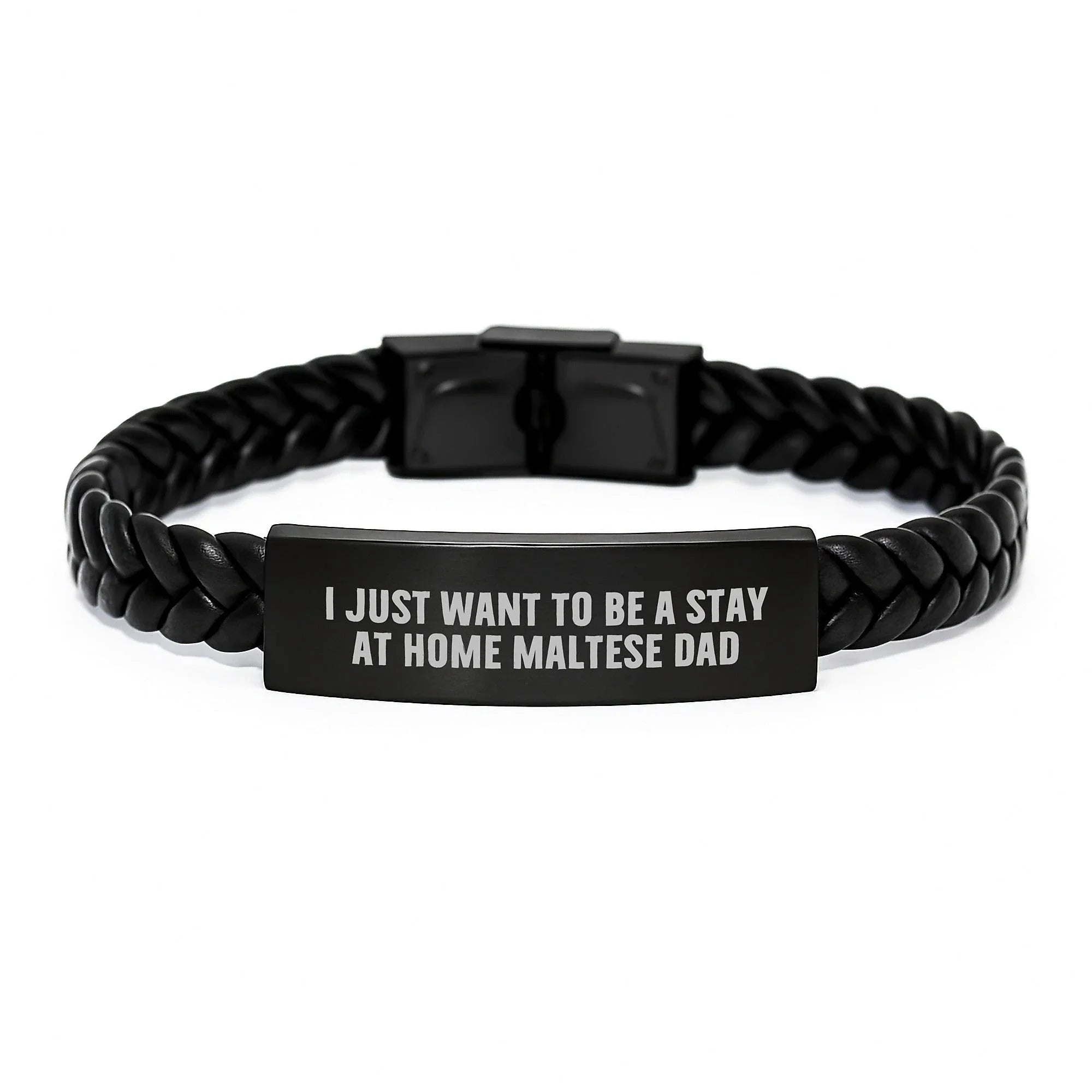 Funny Maltese Dog Gifts for Him, 'I Just Want To Be A Stay At Home Maltese Dad' Interlaced Leather Bracelet for Men Christmas Unique Presents