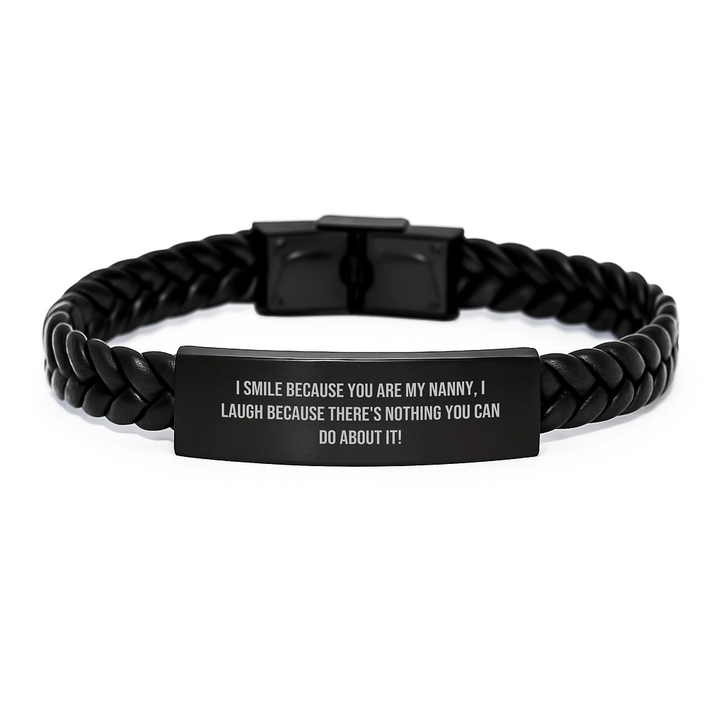 Funny Nanny Gifts from Men to Nanny on Valentine's Unique Interlaced Leather Bracelet with Engraved Stainless Steel - Image 1