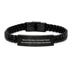 Funny Flight Attendant Gifts for Him - Interlaced Leather Bracelet with Smokin' Hot Pilot Quote - Christmas Unique Presents from Friends