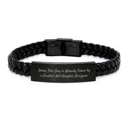 Gifts for Graphic Designers, 'Sorry This Guy Is Already Taken By A Smokin' Hot Graphic Designer' Quote Interlaced Leather Bracelet, Unique Christmas Memorable Presents for Men