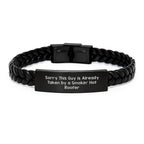 Funny Roofer Gifts, Interlaced Leather Bracelet for Men, Christmas Unique Presents from Friends, 'Sorry This Guy Is Already Taken By A Smokin' Hot Roofer' Funny Quote