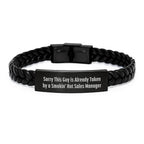 Funny Sales Manager Christmas Unique Gifts, Interlaced Leather Bracelet for Him - Gifts from Friends and Family - Sorry This Guy Is Already Taken By A Smokin' Sales Manager