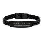 Funny School Psychologist Gifts for Men - 'Sorry This Guy Is Already Taken' Interlaced Leather Bracelet for Christmas Unique Presents from Friends