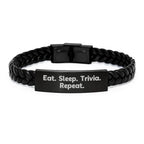 Trivia Enthusiasts Gifts from Friends for Men Interlaced Leather Bracelet Eat. Sleep. Trivia. Repeat. - Unique Christmas Unique Gifts for Trivia Lovers