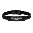 Funny Dancing Gifts for Friends from Men Eat. Sleep. Dancing. Repeat. Interlaced Leather Bracelet for Graduation
