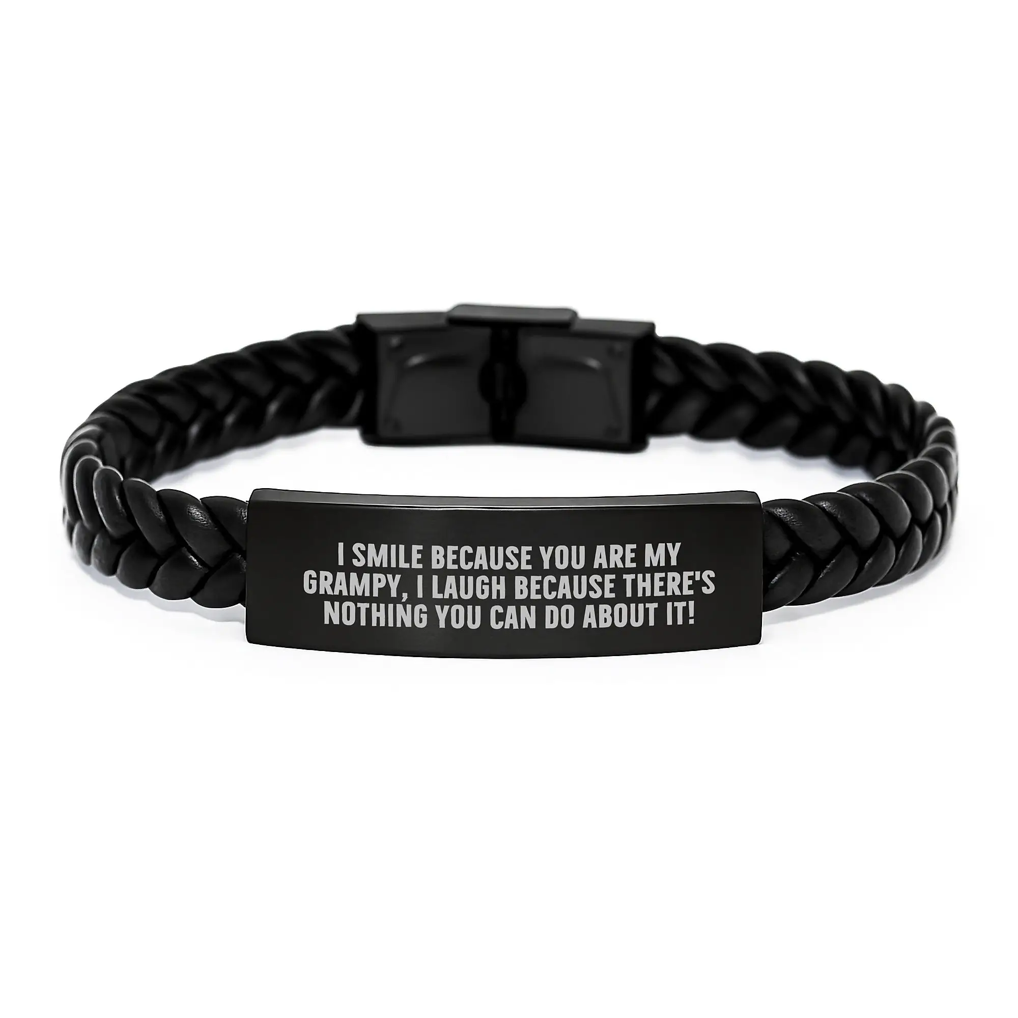 Funny Grampy Gifts, Interlaced Leather Bracelet, Birthday Unique Gifts for Men, Gifts from Family to Grampy, I Smile Because You Are My Grampy - Image 1
