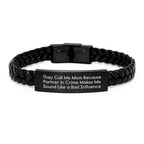 Mom's Partner in Crime Interlaced Leather Bracelet, Funny Graduation Gift from Friends or Family for Her, 'They Call Me Mom Because Partner In Crime Makes Me Sound Like A Bad Influence'