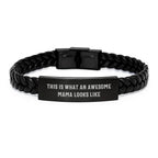 Mama Interlaced Leather Bracelet with Quote 'This Is What An Awesome Mama Looks Like' - Birthday Unique Presents
