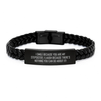 Funny Stepsister Gifts from Men for Stepsisters on Valentine's Unique Interlaced Leather Bracelet - I Smile Because You Are My Stepsister, I Laugh Because There's Nothing You Can Do About It! - Image 1