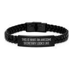 Funny Secretary Gifts from Friends - Interlaced Leather Bracelet for Graduation, 'This Is What An Awesome Secretary Looks Like' Quote, Gifts for Secretary Women
