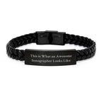 Sonographer Gifts from Friends, Inspirational Graduation Unique Interlaced Leather Bracelets with Quote 'This Is What An Awesome Sonographer Looks Like' for Sonographer