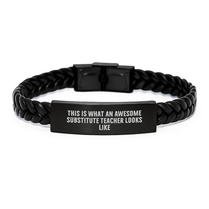 Funny Quote Substitute Teacher Gifts from Friends to Awesomely Supportive Subs, Interlaced Leather Bracelet for Men and Women Graduation Unique Gifts - Image 1